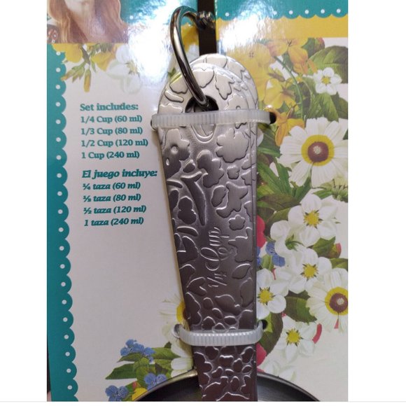 Set Of 4 Measuring Cups Stainless Steel Playful Posy Embossed - Picture 8 of 8